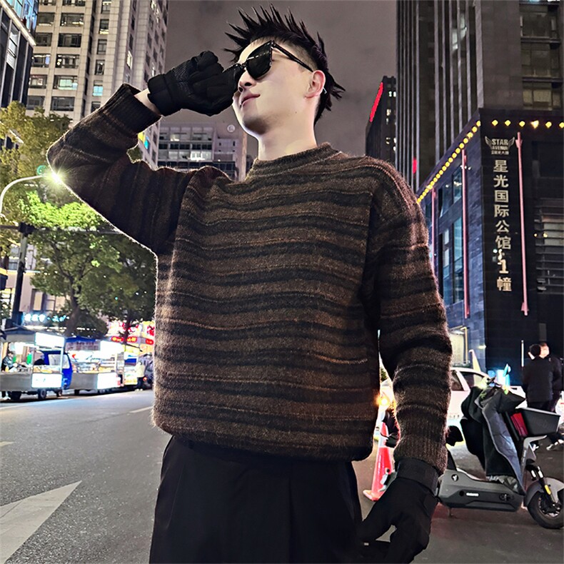 LV310/P98控138美式冬季条纹情侣款男士针织衫毛衣打底线衣首1,男装T恤,星座305B
