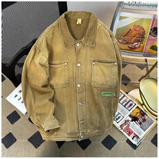 渐变做旧牛仔外套男女春季美式复古vibe工装夹克潮牌痞帅宽松上衣，男装工装外套，星座1210-1