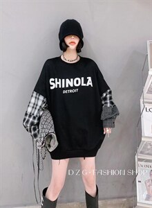 潮牌设计感拼接卫衣,女装卫衣/绒衫,雪儿伊秀