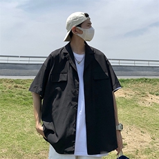 新款港风双口袋工装衬衫男原宿宽松休闲短袖衬衣潮夏季W3217-P30，男装衬衫，星座512-2