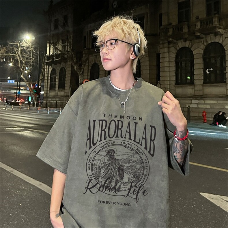 电商DSA028-DTLP2414特P19量大优供视频重磅麂皮绒短袖t恤男,男装T恤,电商A028