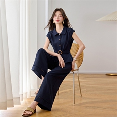 休闲时尚套装女夏季新款气质收腰无袖上衣阔腿裤两件套，女装套装/套裙，秀美人生