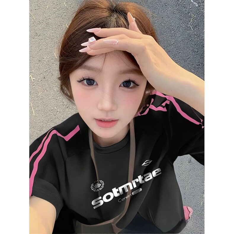 抖音得物品质二开240克宽松纯棉美式潮牌印花三条杠中性风短袖T恤,男装T恤,电商A486-1