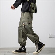 2021春季新日系白墙大码男工装大口袋束脚九分裤休闲裤K2855-P45，男装休闲裤，电商A001