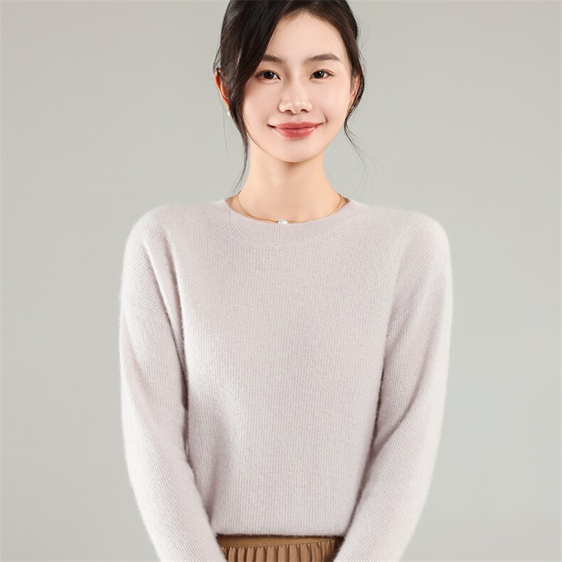35%羊绒衫秋冬季新款舒适时尚百搭纯色圆领女式宽松长袖打底毛衣,女装羊绒衫,琳尚羊绒