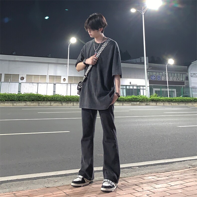纯黑色微喇叭牛仔裤修身弹力KZ06-P55,男装牛仔裤,星座310A-4