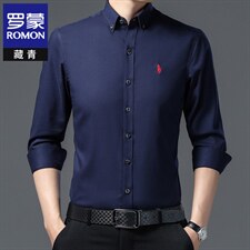 2023秋季新款刺绣中年男士长袖衬衫中年上衣中老年人休闲衬衣，男装衬衫，电商B212（原钱塘6029）