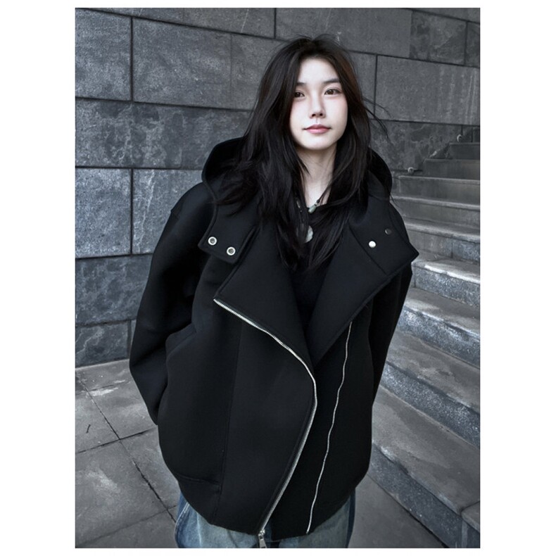 网图重磅380克全棉宽松设计感拉链套头连帽卫衣外套AH912-P58,女装短外套,四季星座610B