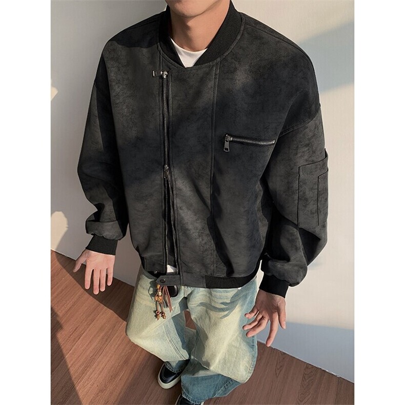 特批P80无差价春季cleanfit机车pu皮美拉德宽松男夹克外套J5218，男装夹克，电商A001