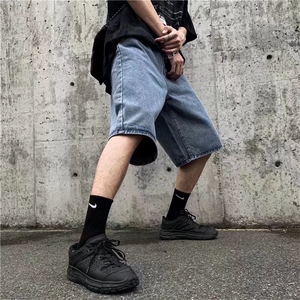 日系牛仔短裤男夏季宽松直筒中裤男生休闲五分裤男女款MK062-p40图片