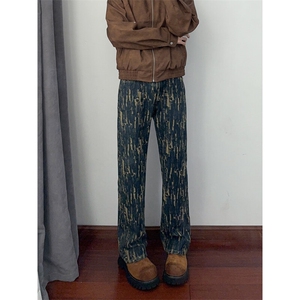 B221美式ins高街暗黑宽松直筒提花牛仔裤LK24398-特P52控88