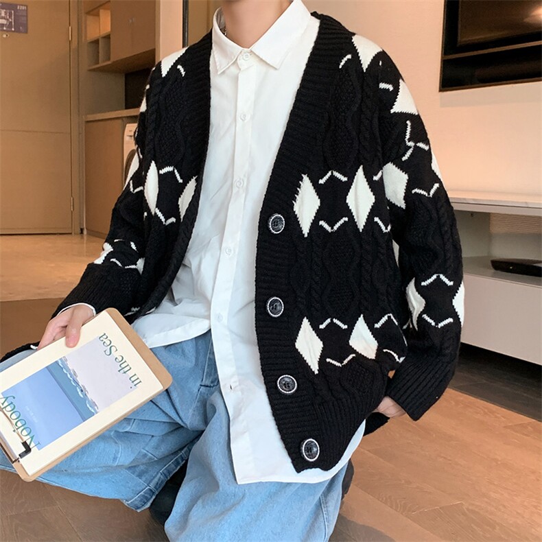 M3107-P85秋冬加厚宽松潮针织开衫外套男女情侣中性毛衣上衣控98,男装针织衫/毛衣,电商A009A（原A058A）