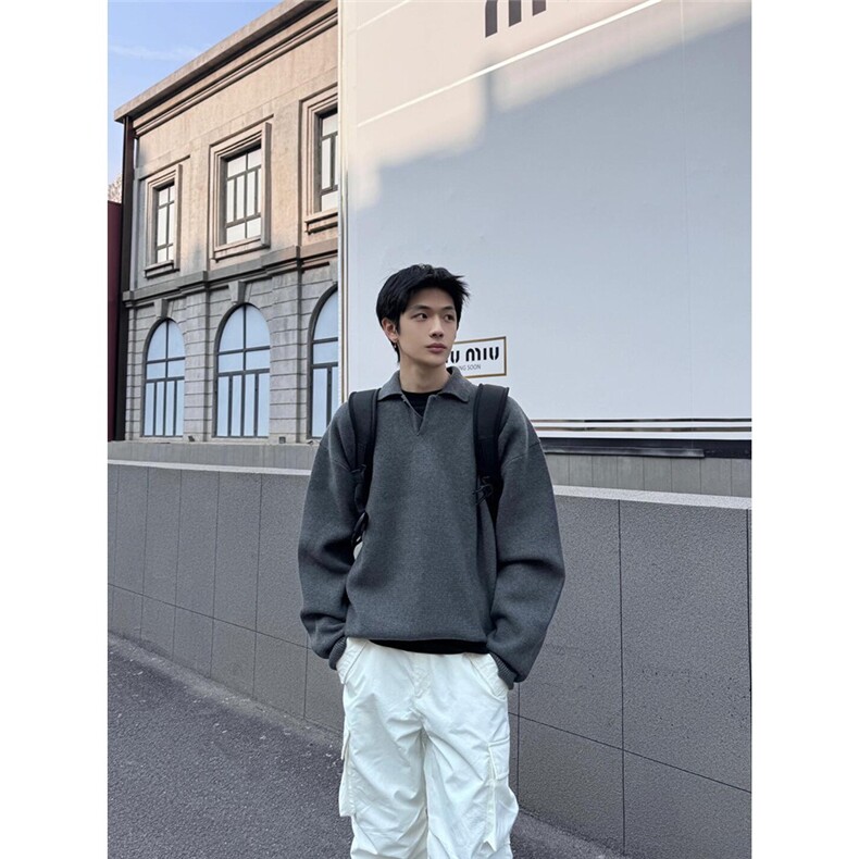 MY7101-P55 翻领毛衣休闲秋冬针织衫外套男女百搭长袖图片