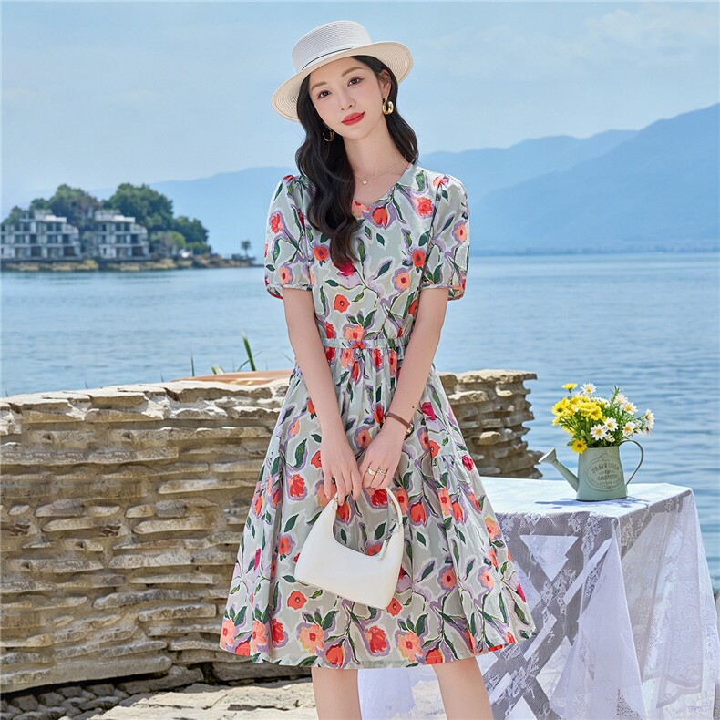 6808时尚印花显瘦连衣裙,女装连衣裙,倪叶myz