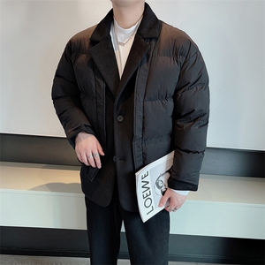 冬季高品质棉服男设计感毛呢拼接西装领假两件保暖棉服M125-P170图片