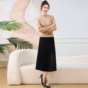 金丝绒半身裙套装女2025春季新款韩版宽松针织拼接长袖打底两件套图片