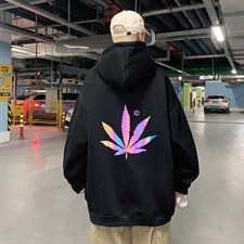 2024春秋新款OVERSIZE港风反光枫叶宽松大码连帽卫衣LW1710-P35,男装卫衣,星座508（原C305）
