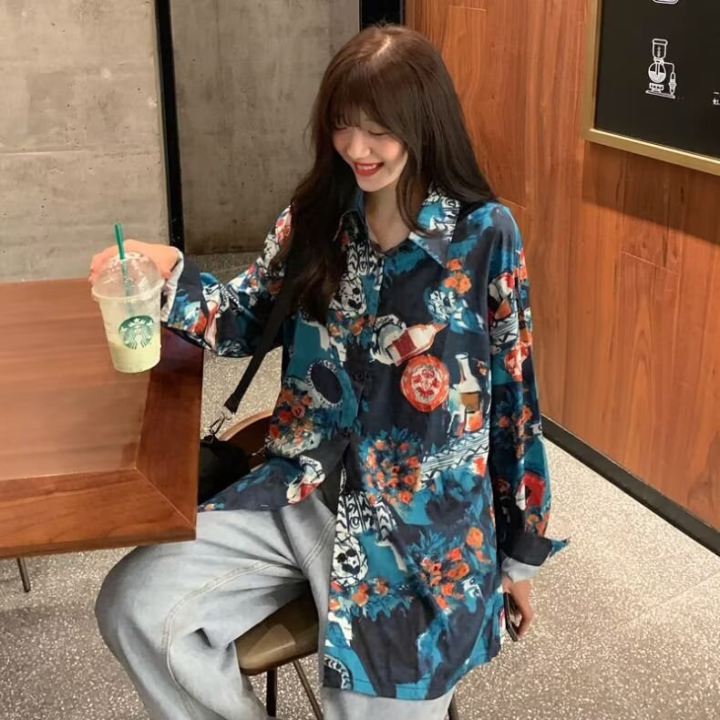 日系气质新款原宿文艺长袖衬衫简约潮流时尚流行ins百搭慵懒,男装衬衫,星座506A
