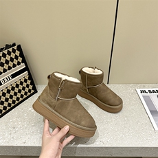 东北雪地靴短靴2024冬季新款加绒加厚皮面厚底防水防滑棉靴小短靴，女鞋雪地靴，电商A223