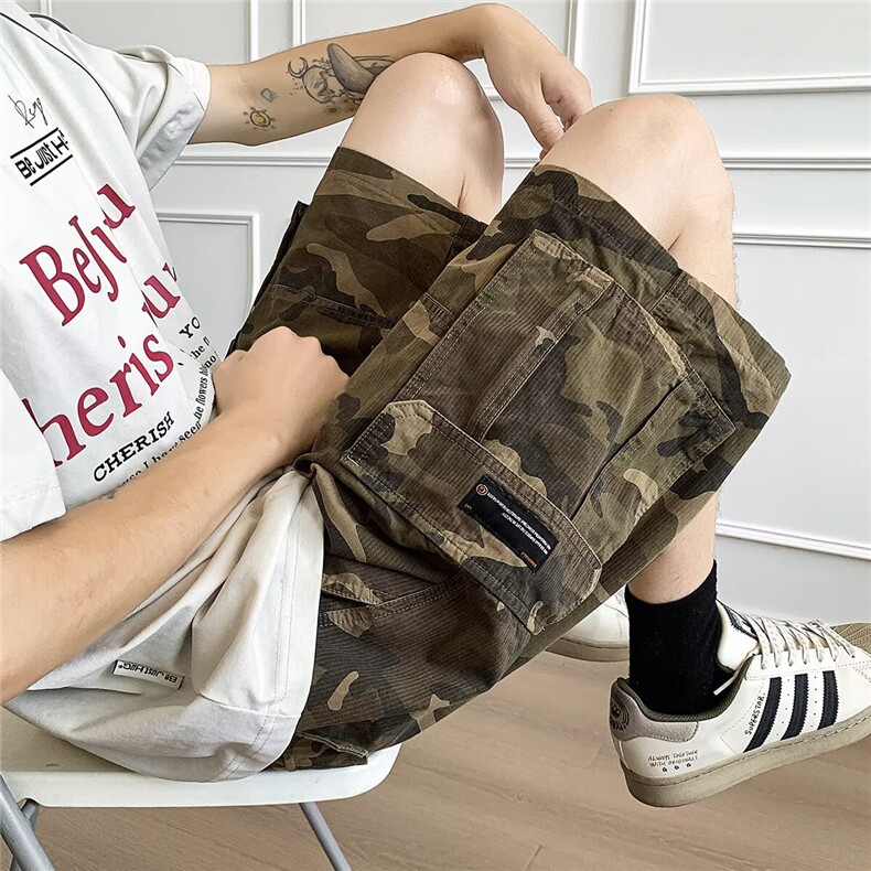 夏季大口袋迷彩工装短裤男美式复古宽松休闲百搭五分裤K6548-P39，男装休闲裤，星座412-2