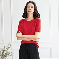 2025年秋季时尚百搭通勤简约休闲卷边短袖，女装T恤，朝思羊绒