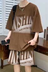 夏上新时尚潮牌圆领套头半袖套装印花短裤T恤男女6637-P60控价88，男装T恤，电商A441-1