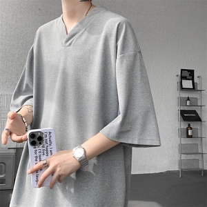 8XL-M短袖t恤男款夏季薄款垂感小V领七分袖加肥加大码DT005特P20图片