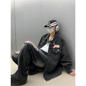 美式复古设计感水洗做旧牛仔衣外套男春秋高街夹克潮JK01208-P62图片
