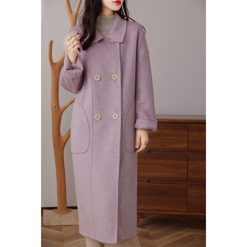 2024秋季新款纯色长袖中长款双面呢大衣通勤百搭，女装双面呢大衣，贝源羊绒