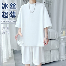 2024夏季新款旋律风车大码冰丝短袖T恤套装M-5XHQ24506-P60，男装休闲套装，电商A022
