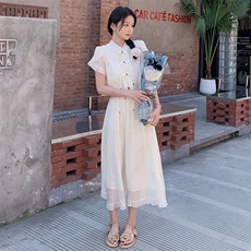 优雅刺绣连衣裙套装显瘦修身气质女装甜美蕾丝拼接设计，商品下架区，秀美人生