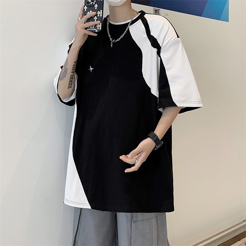 T1305-P38夏季美式拼色纯棉短袖图片