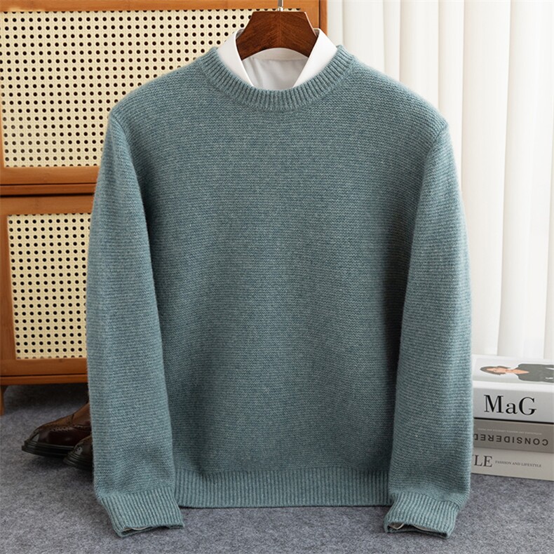 男士圆领羊毛衫男2024秋冬季保暖毛衣男式反正针男圆领针织衫，男装羊毛衫，赛冬羊绒