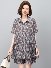 套装女2026年夏季新款时尚宽松中年妈妈大码短裤两件套，女装套装/套裙，江忆布依