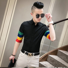 20春夏新款社会男潮流衬衫个性撞色中袖夜店男衬衣A068-D567，男装衬衫，星座419（原A233）