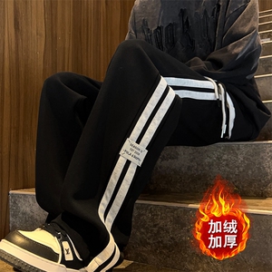 秋冬加绒加厚条纹贴标休闲裤直筒阔腿裤男JRWK455-加绒特P50控78图片