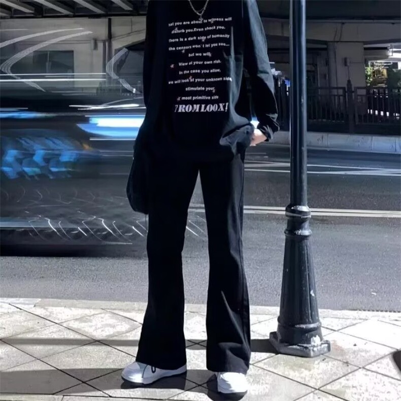 W10882-P38特批网图现货美式复古高街黑色微喇加绒加厚牛仔裤,男装牛仔裤,星座1608