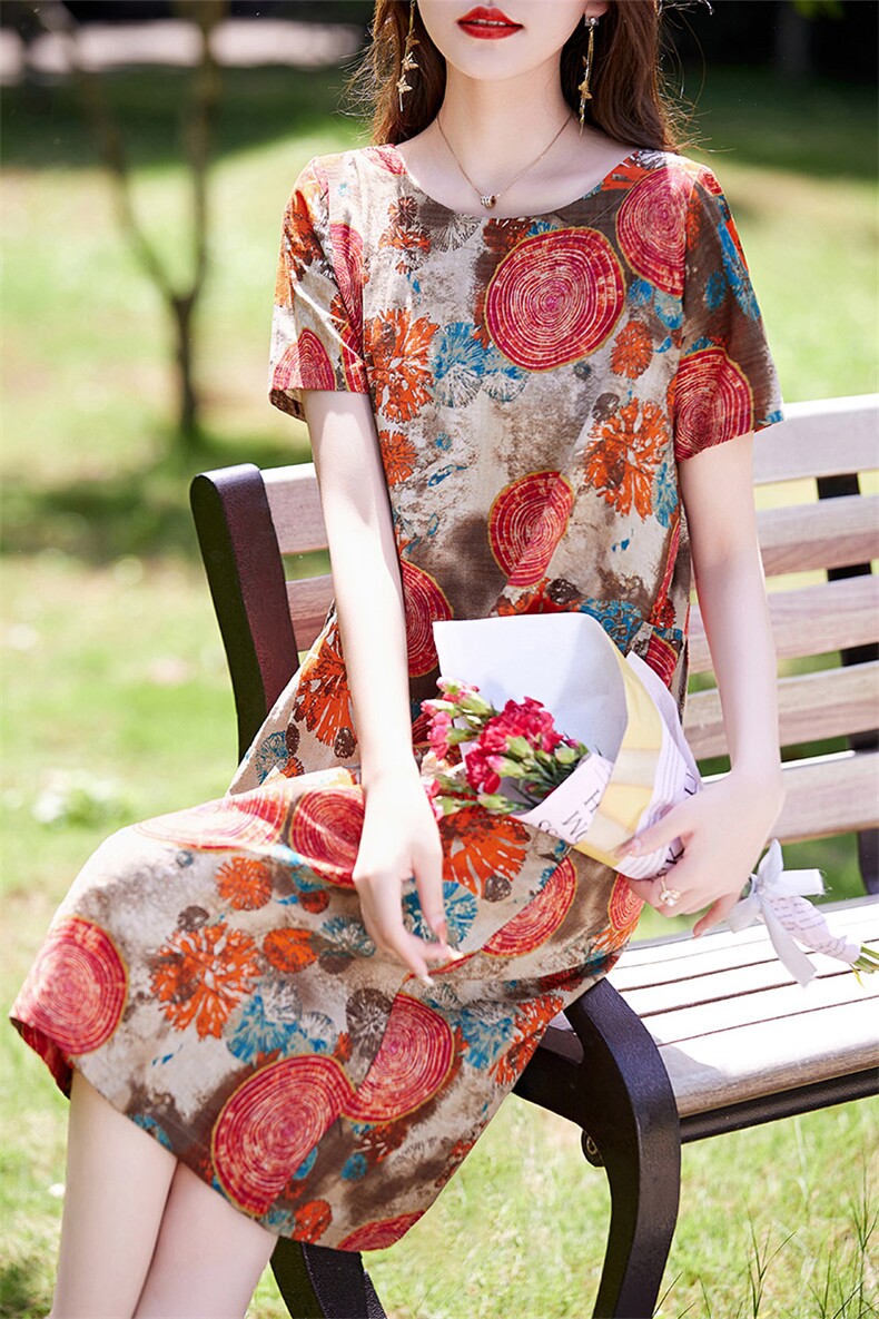 棉麻连衣裙夏季2025新款衣服大码女装高端精致气质碎花宽松裙子,女装连衣裙,倪叶myz