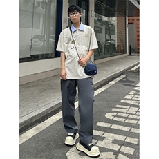 复古刺绣狗狗polo领短袖t恤男女宽松夏季学院风纯棉上衣TB261，男装T恤，星座1116A（原606A-3）