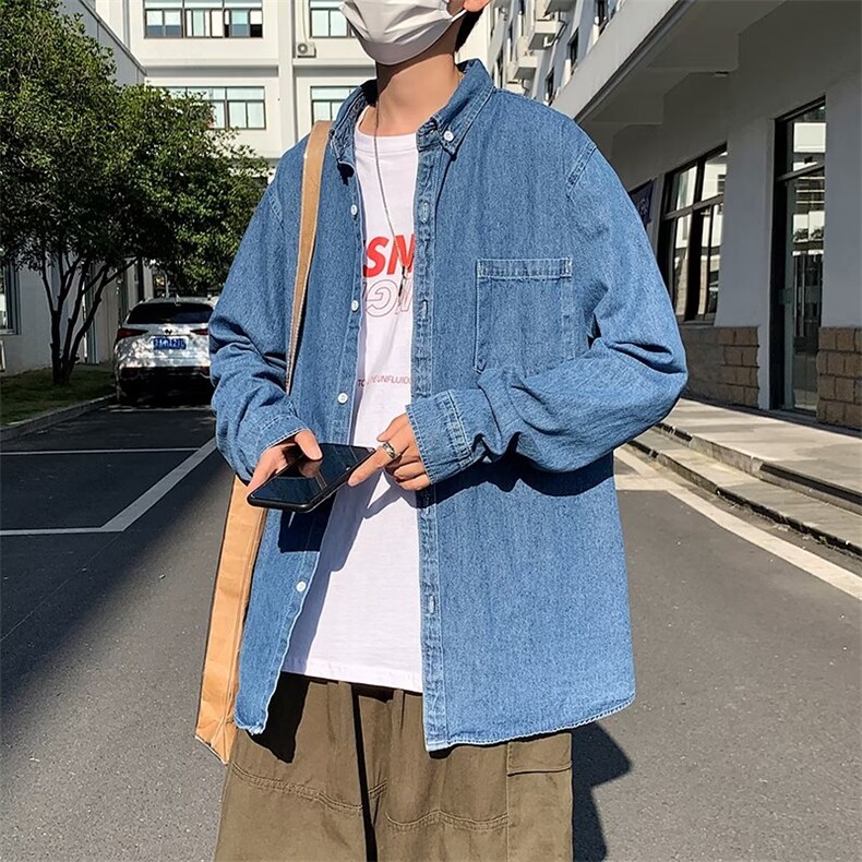 复古牛仔长袖衬衫秋季韩版帅气宽松休闲衬衣外套XZ212-QCS013-P39图片
