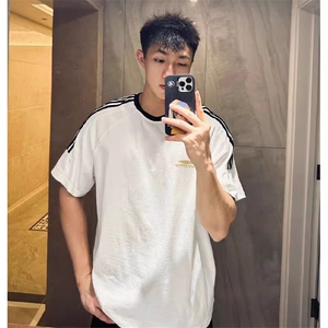 夏季美式高街重磅纯棉三条杠织带撞色男女短袖T恤ZD623-特P30图片