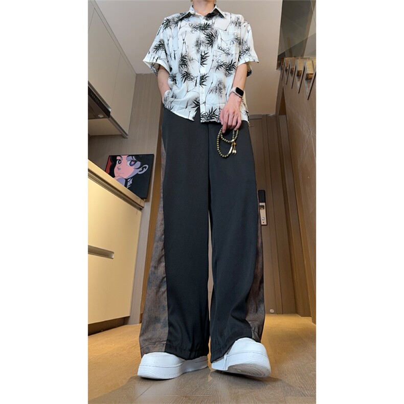 现货侧面褶皱拼接设计感风垂感冰丝休闲裤K801-P50控78,男装休闲裤,星座205-5