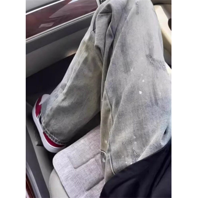 水洗脏染泼墨牛仔裤男潮牌裤子设计感直筒弯刀微喇裤NA450,男装牛仔裤,星座1116A（原606A-3）