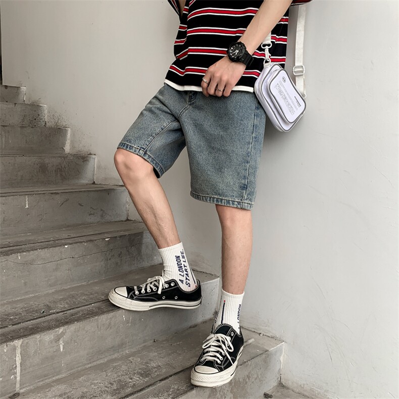 牛仔短裤男潮牌ins直筒五分裤宽松夏季马裤潮流百搭中裤5103-P30,男装牛仔裤,电商A318