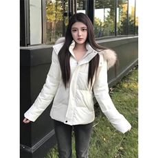 美式毛领连帽棉服女冬季加厚收腰显瘦学生棉袄外套8056-P110网图，男装棉衣，电商B245