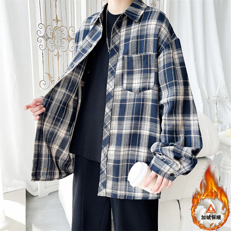 格子长袖衬衫内搭外套加绒保暖C2194JR（加绒）特P40/C2194特P32,男装衬衫,电商A007