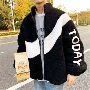 黑白撞色羊羔毛加厚外套棉服mj259图片