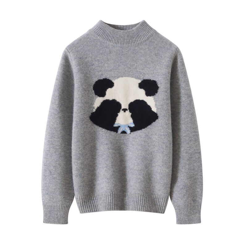 新款百搭捂眼熊猫刺绣休闲，童装儿童羊毛衫，顺友羊绒童装