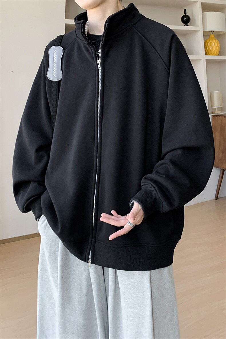 内景秋冬纯色立领开衫卫衣男潮流宽松运动外套WY00742/P45加绒P50,女装短外套,电商B316