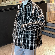 男装夹克男港风千鸟格呢料长袖衬衫外套男A071-C22-P68，男装夹克，电商A071